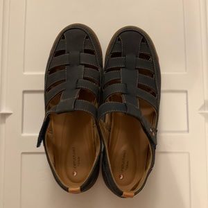 Clarks.  Blue velvet sandals.